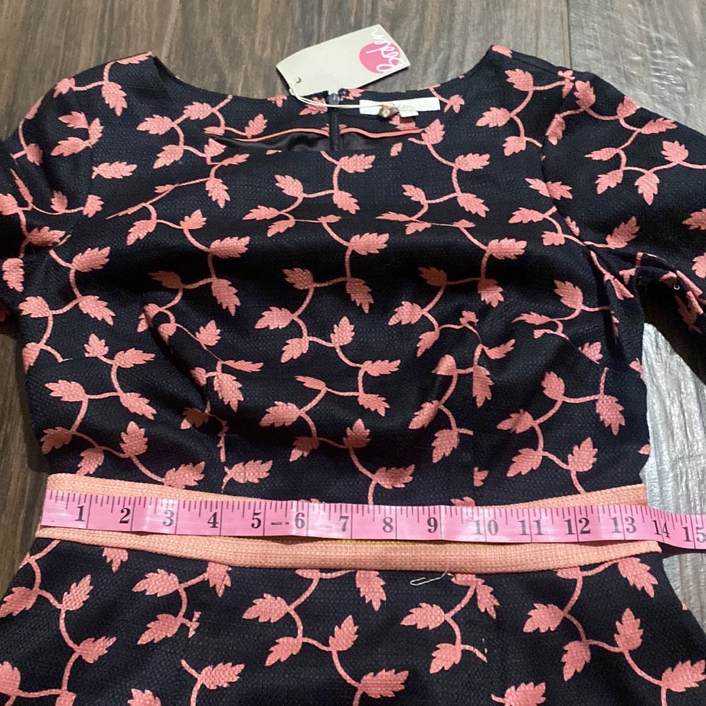 COPY - Boden pink and black leaf trellis fluer belted dress - Picture 4 of 10
